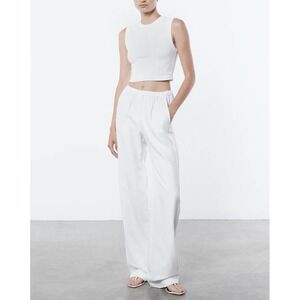 ENZA COSTA Twill Everywhere Pant Women XS Off White Wideleg Straight Pull on NEW